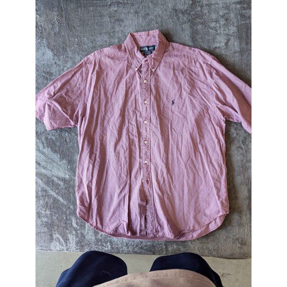 Ralph Lauren Blaire Mens XL Red Gingham Short Sleeve Button Down Cotton Shirt